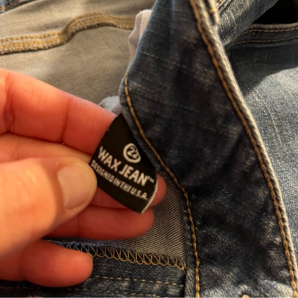 Blue Wax Stretch Skinny Distressed Jeans, Medium Wash, Size 22 - Picture 6 of 11